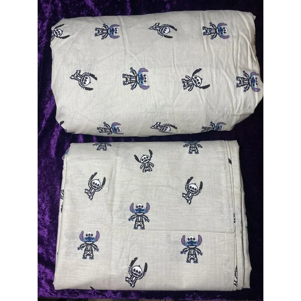Disney Stitch Skeleton Sheet Set FULL size 100% Cotton 4 Pc LILO & STITCH Grey